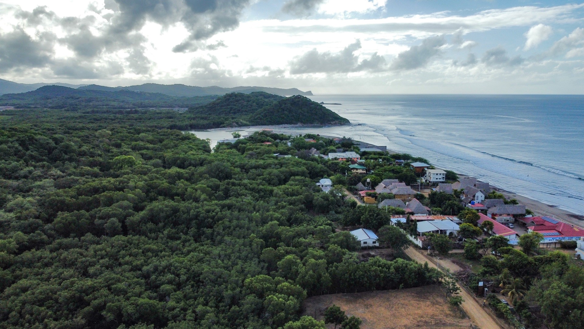 Aerial view of the pacific beach in Popoyo, Nicaragua