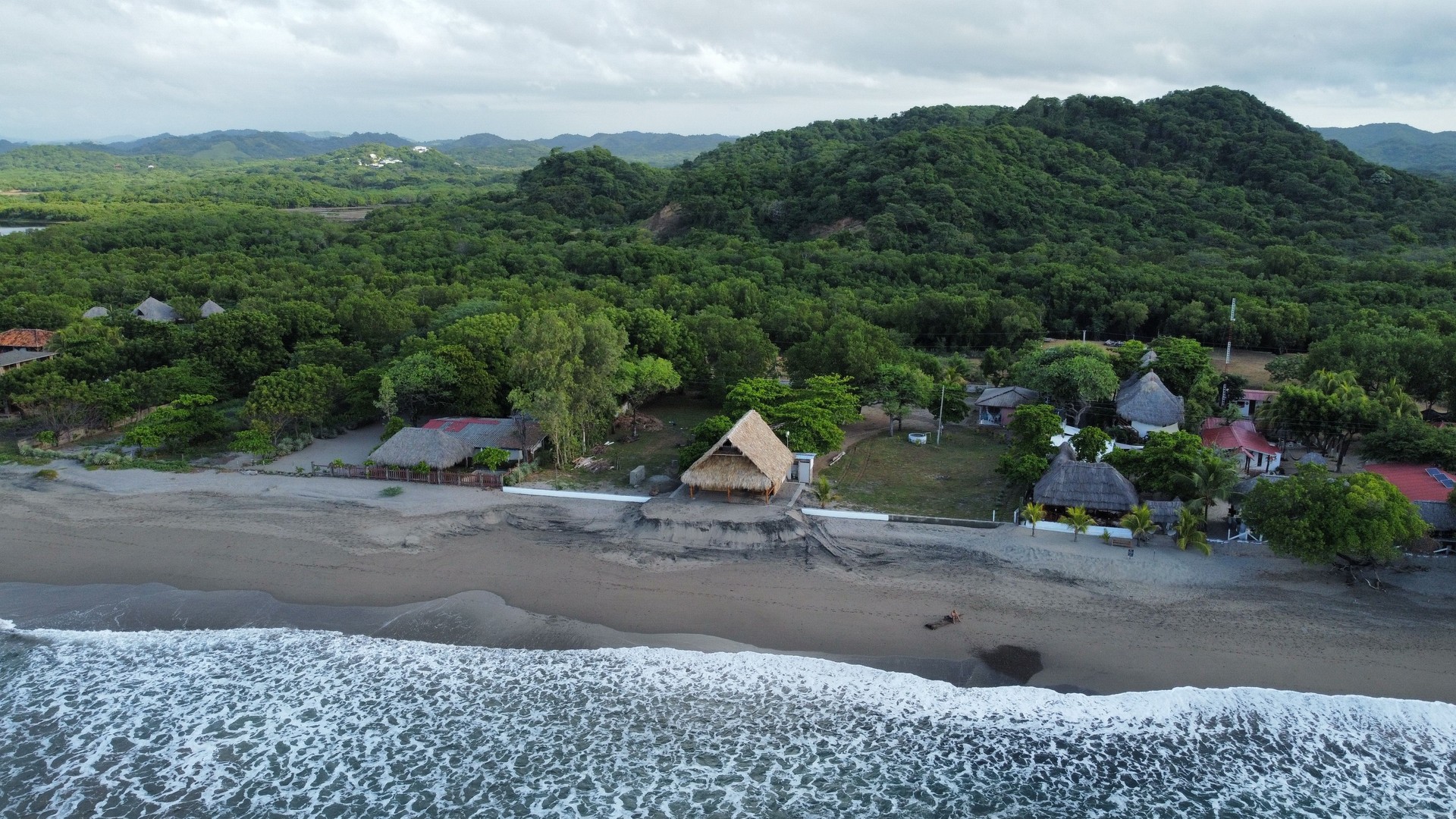 Aerial view of the pacific beach in Popoyo, Nicaragua